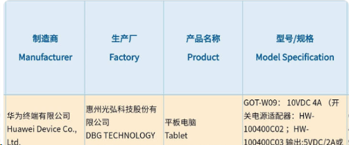 华为新款平板通过3C认证